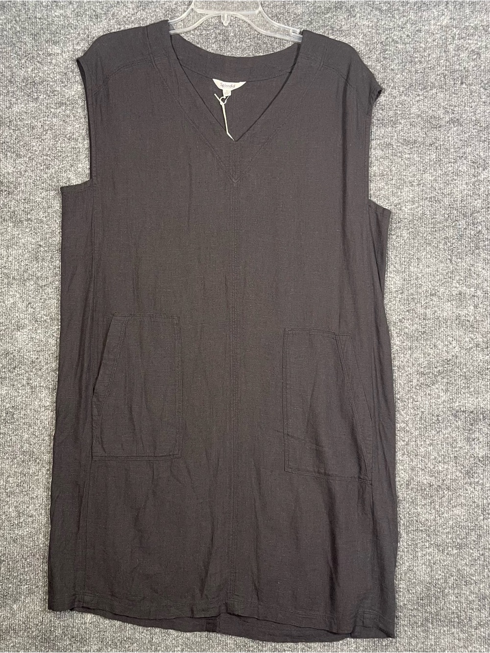 NEW Splendid Womens Small Oversized Viscose Linen Sleeveless Pockets VNeck Dress
